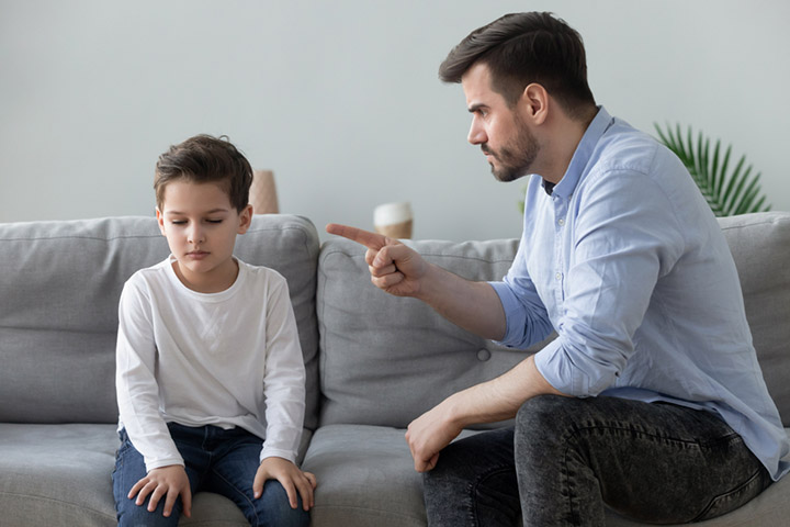Show disapproval when disciplining a child