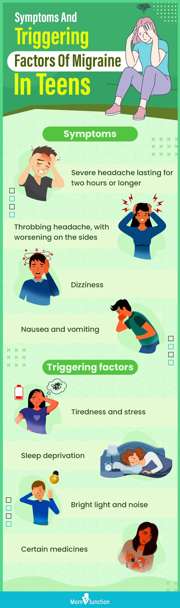 symptoms and triggering factors of migraine in teens (infographic)