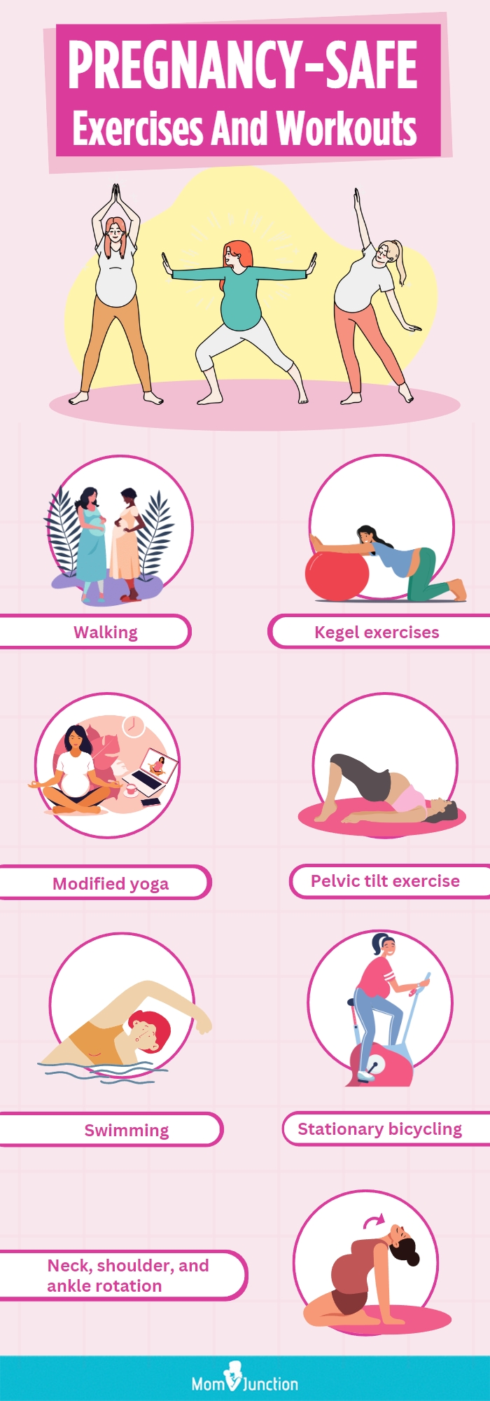 pregnancy safe exercises and workouts (infographic)