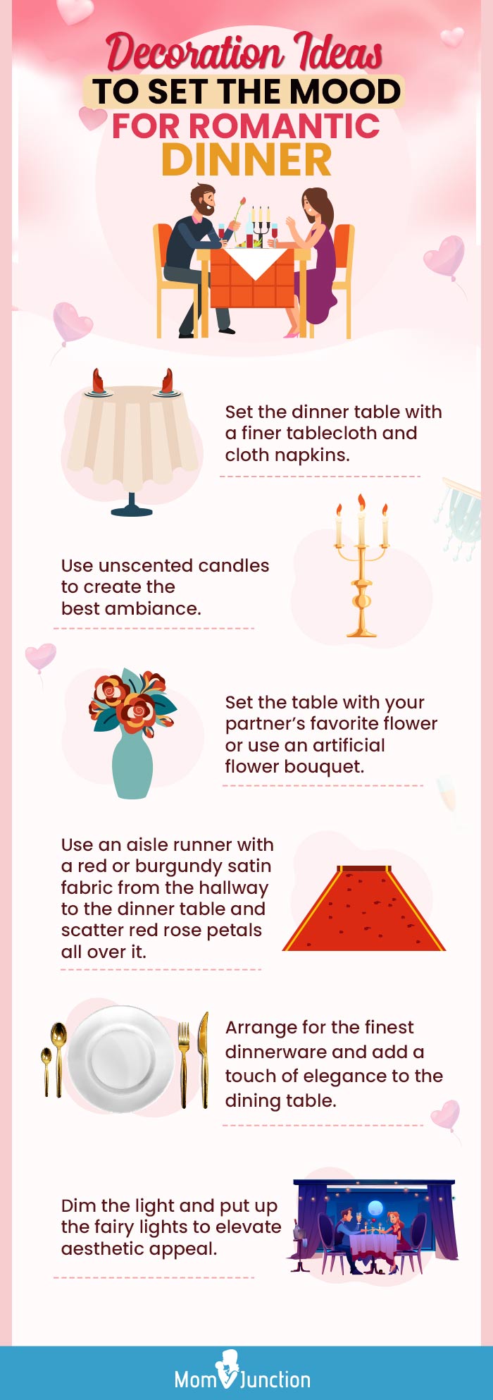 decoration ideas to set the mood for a romantic dinner (infographic)
