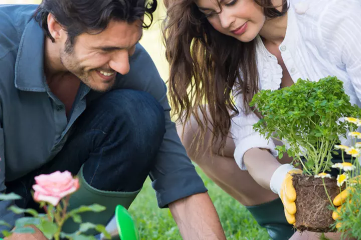 A couple, patient in love, growing plants