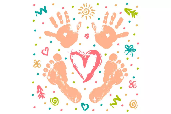 Newborn's finger and toe print baby announcement messages