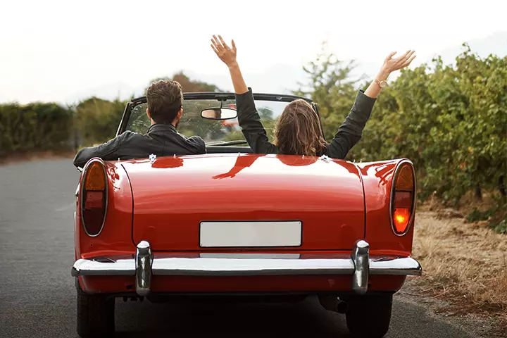 A couple on a long drive