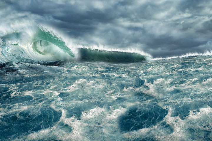 A tsunami occurs in huge lakes or oceans.