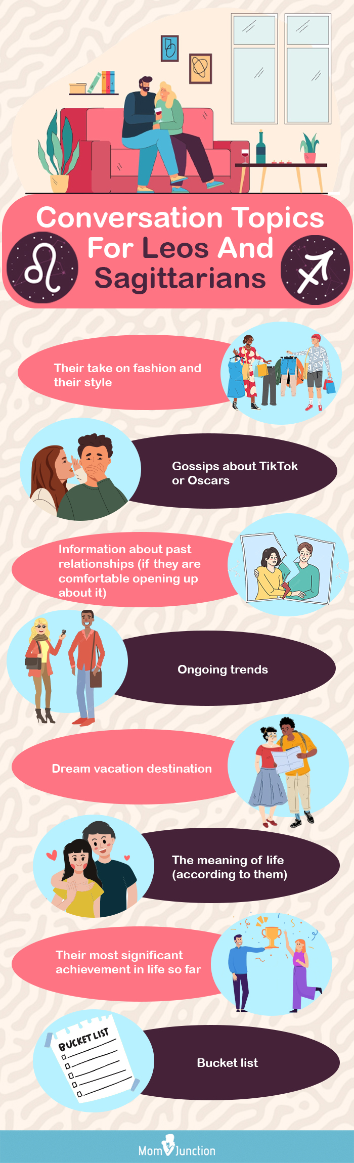 conversation topics for leos and sagittarians (infographic)