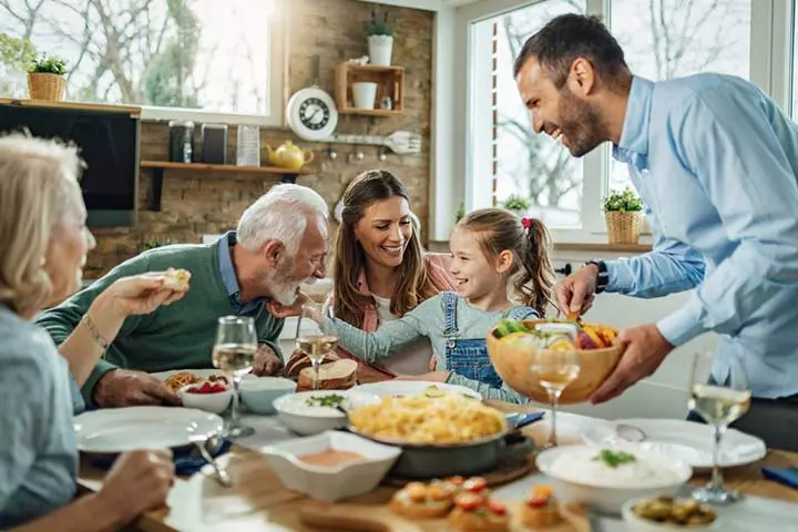 Encourage children to talk with everyone at the table