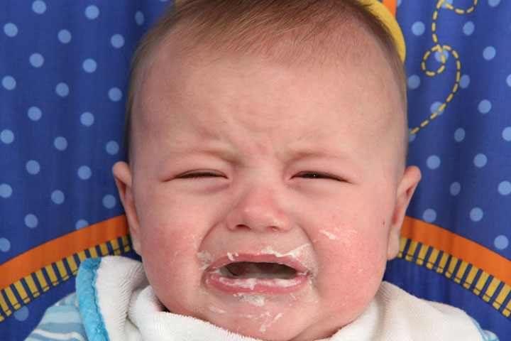 If babies forcibly spit up, they may have tiny tears in the blood vessel of the esophagus