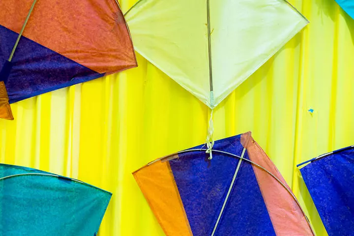 Kite cut outs on bulletin board 