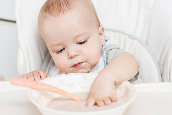 Mix rice cereal with formula, breast milk, or water