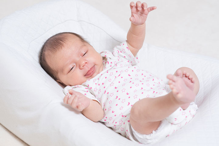 Moro reflex occurs when the baby is startled by a loud noise.