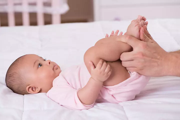 Moving baby's legs in a cycling motion helps pass gas