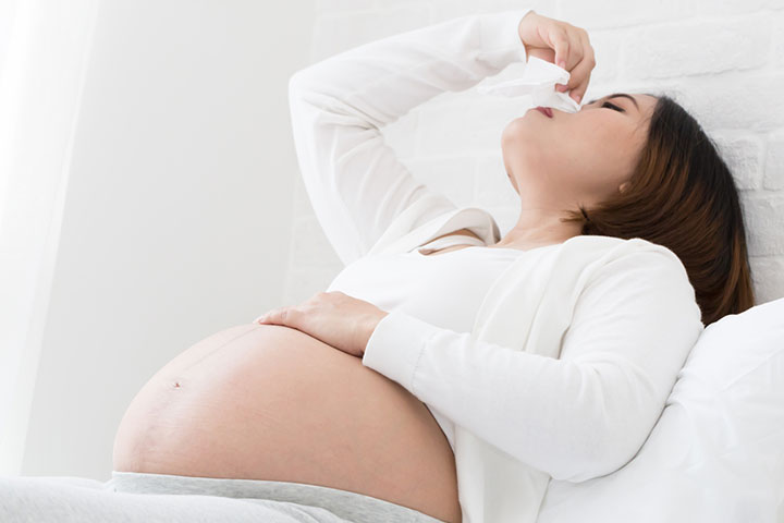 Nosebleeds may be seen in women who are 6 months pregnant 