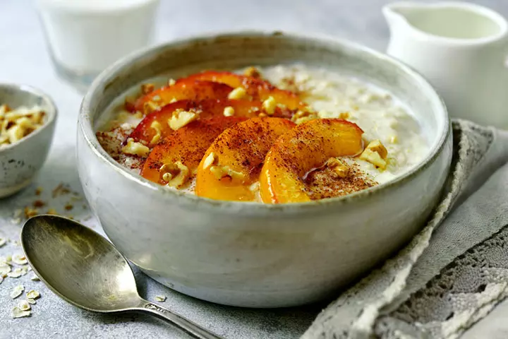 Peach and brown rice breakfast 