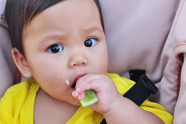 Slice cucumbers so babies can eat them as finger foods