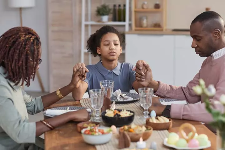 Teach your child to wait till the elders say grace before a meal