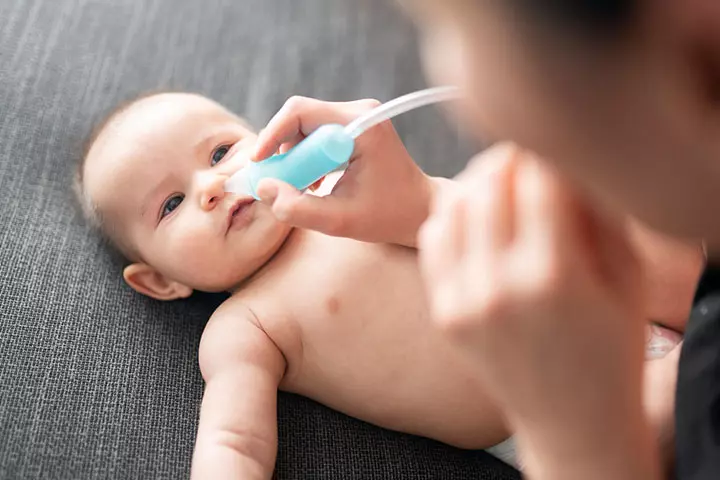 The baby may not be able to breathe through the nose due to mucus