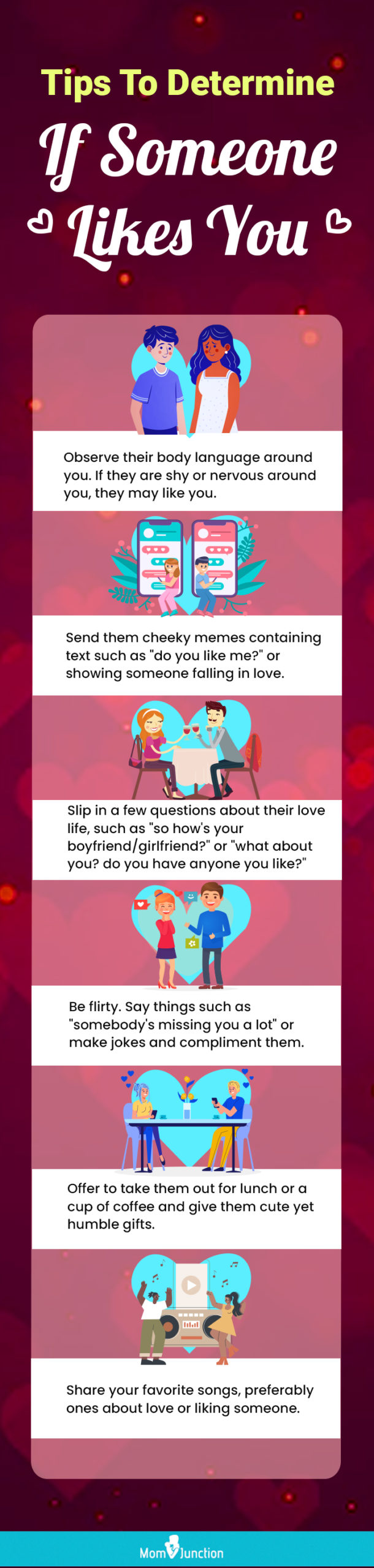 tips to determine if someone likes you (infographic)