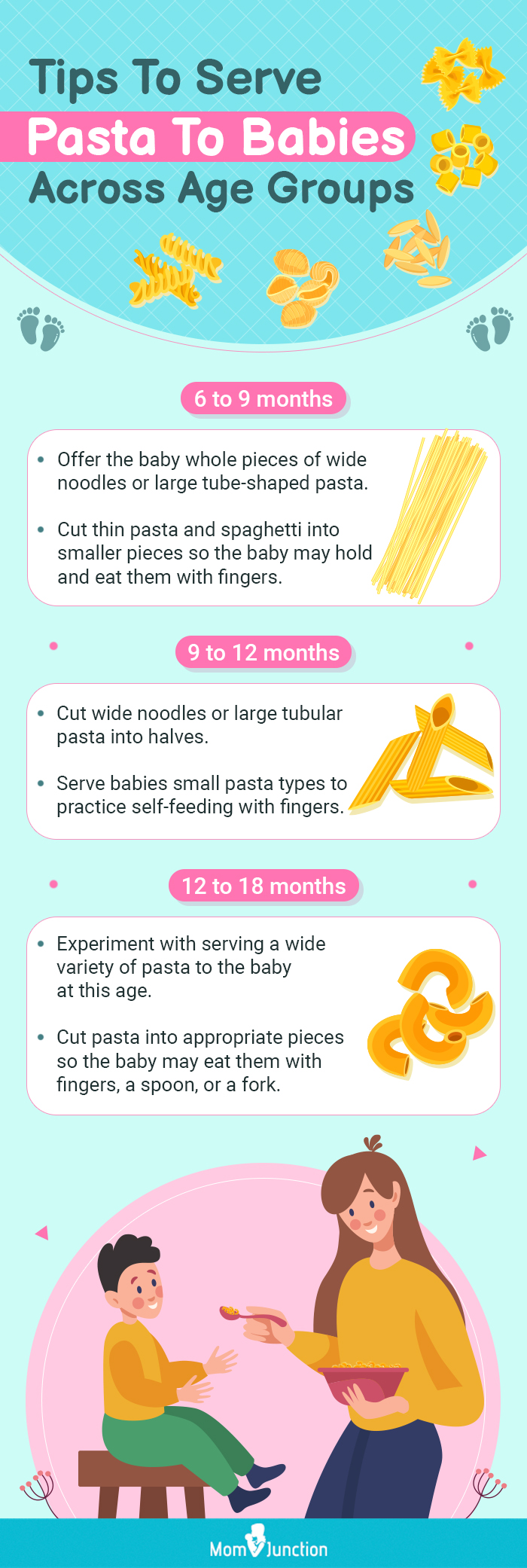 age-appropriate pasta shapes and sizes (infographic)