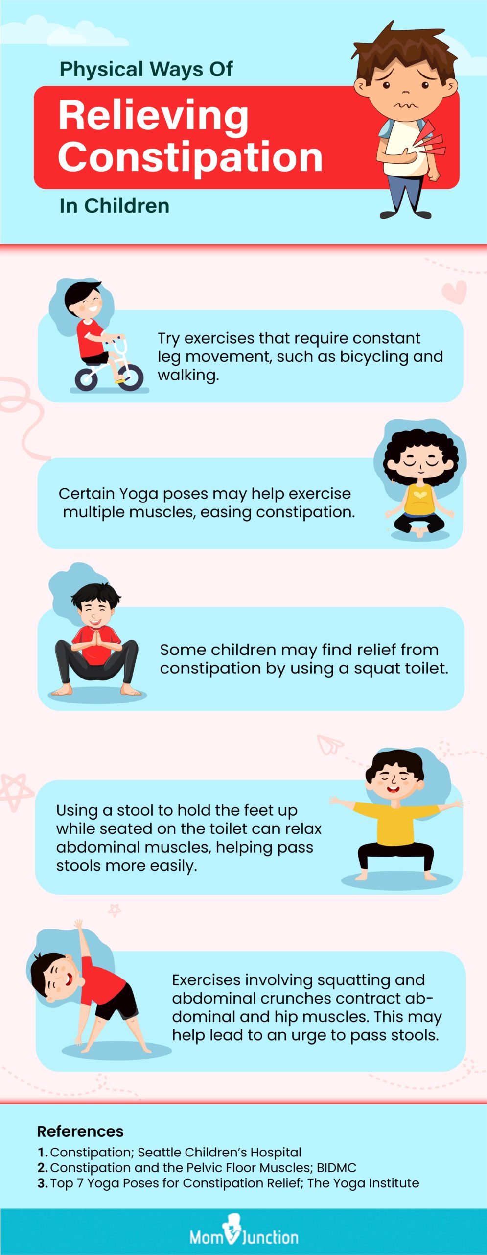 physical ways of relieving constipation in children (infographic)