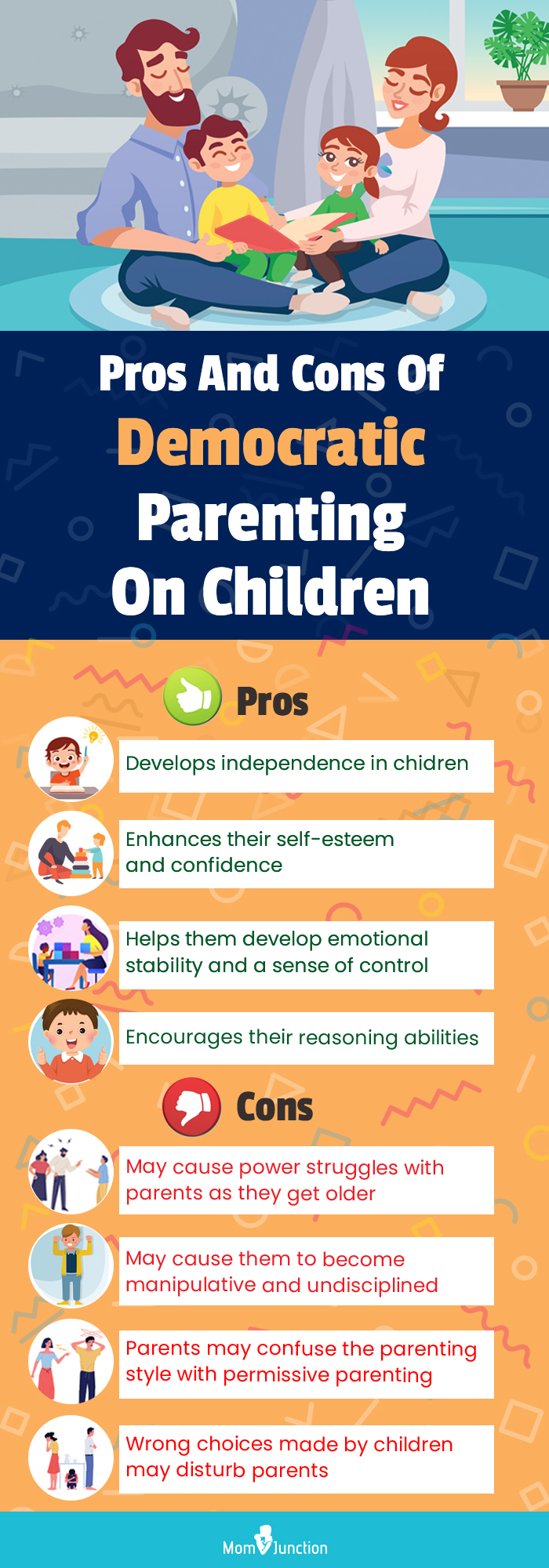 pro and cons of democratic parenting on children (infographic)