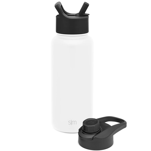 BUZIO Insulated Water Bottle with Straw Lid and Flex Cap (32oz, Graphite)