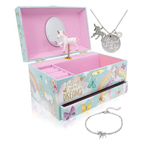 The Memory Building Company Unicorn Music Box & Little Girls Jewelry Set