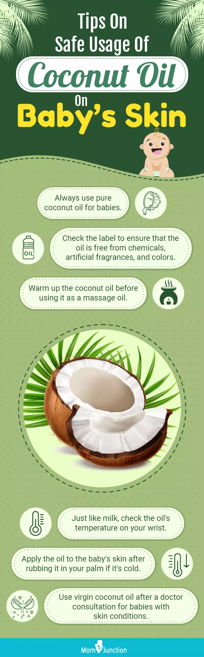 tips on safe usage of coconut oil on baby’s skin (infographic)