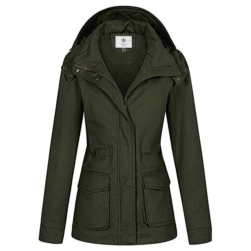 WenVen Women’s Casual Military Hooded Anoraks Jacket with Drawstring