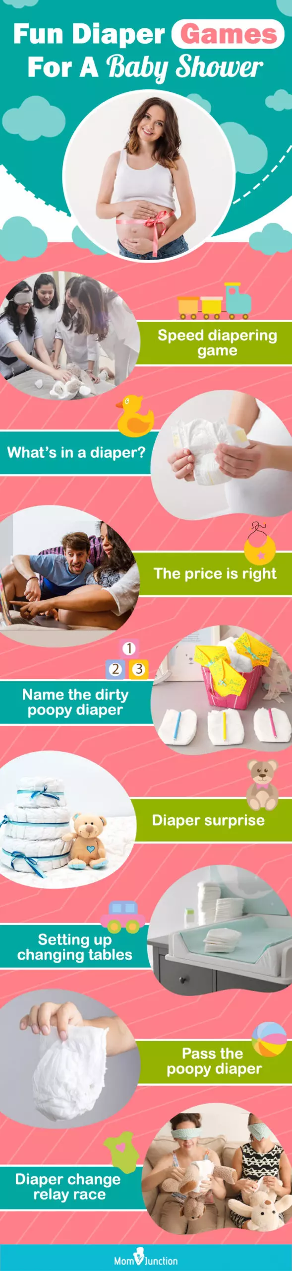 fun diaper games for a baby shower (infographic)