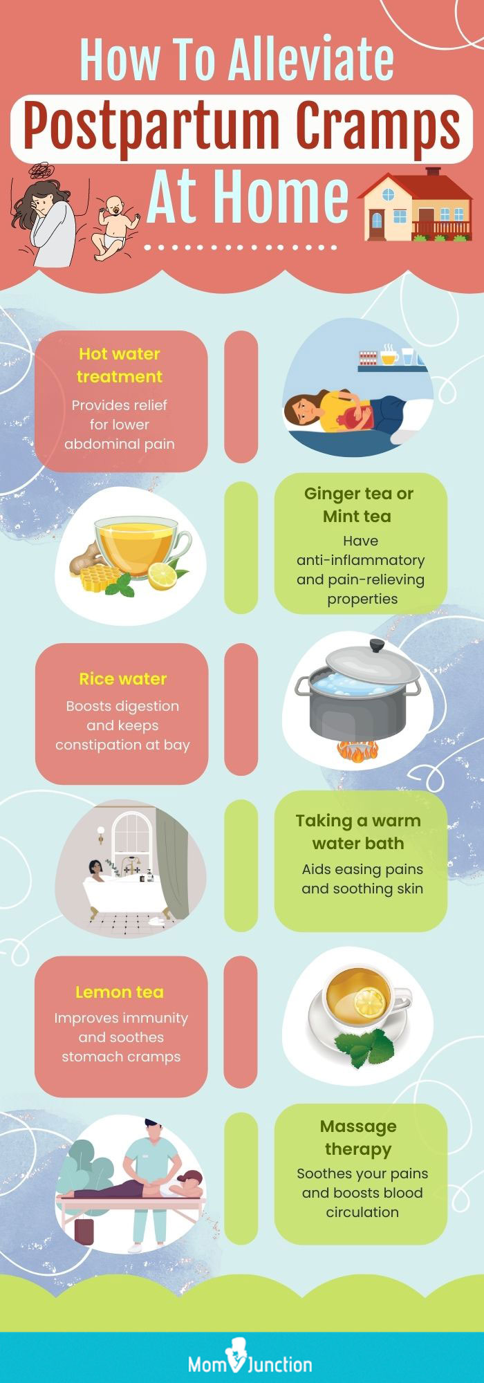 how to alleviate postpartum cramps at home (infographic)