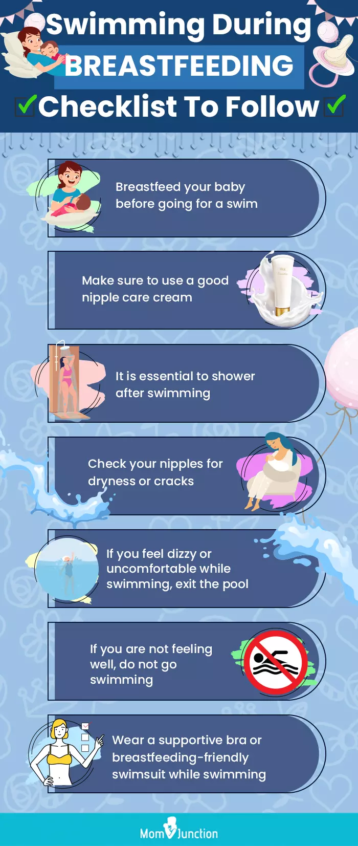 swimming during breastfeeding checklist to follow (infographic)