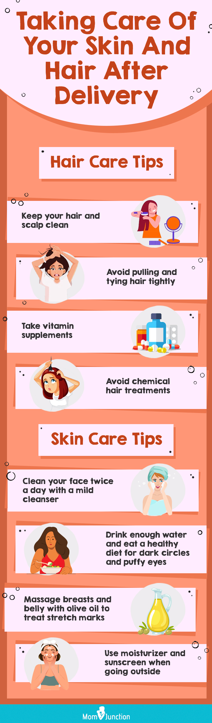 taking care of your skin and hair after delivery (infographic)