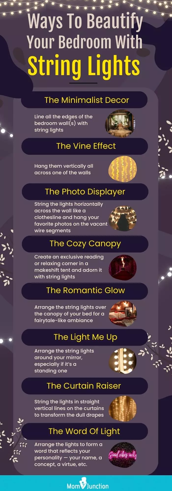 Ways To Beautify Your Bedroom With String Lights (infographic)