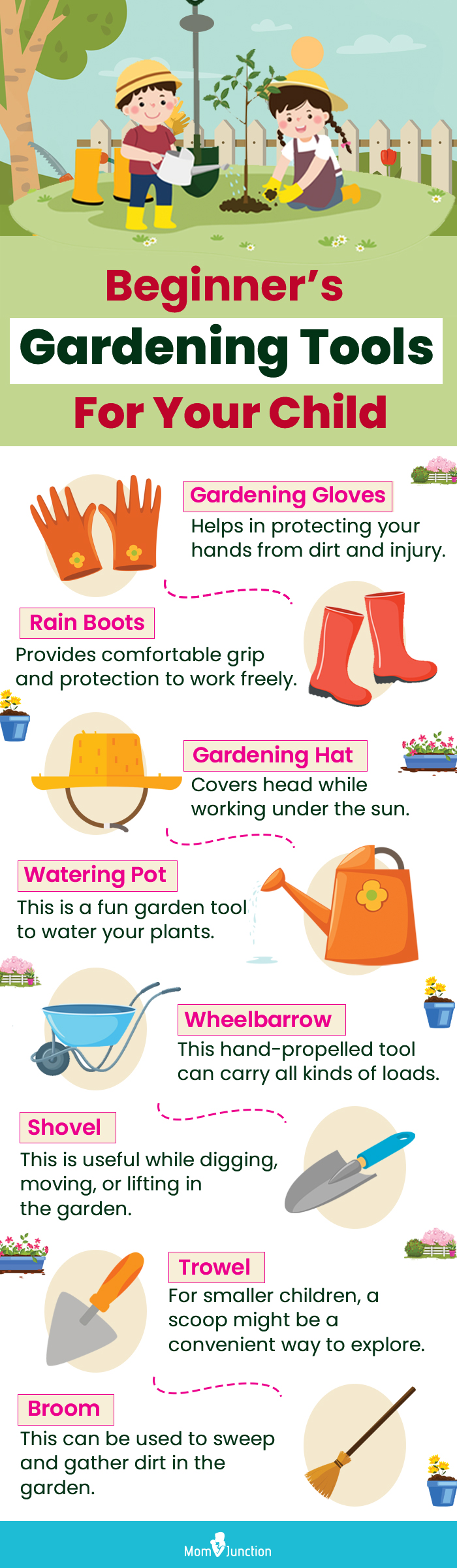 beginner's gardening tools for your child (infographic)