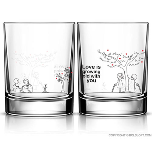 BoldLoft Grow Old With You Couple Drinking Glasses