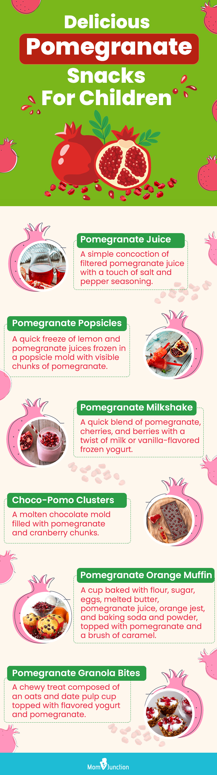 delicious pomegranate snacks for children (infographic)