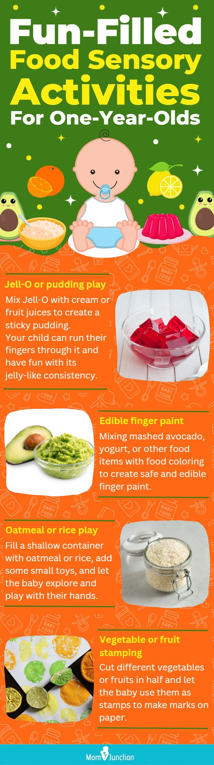 fun filled food sensory activities for one year olds (infographic)