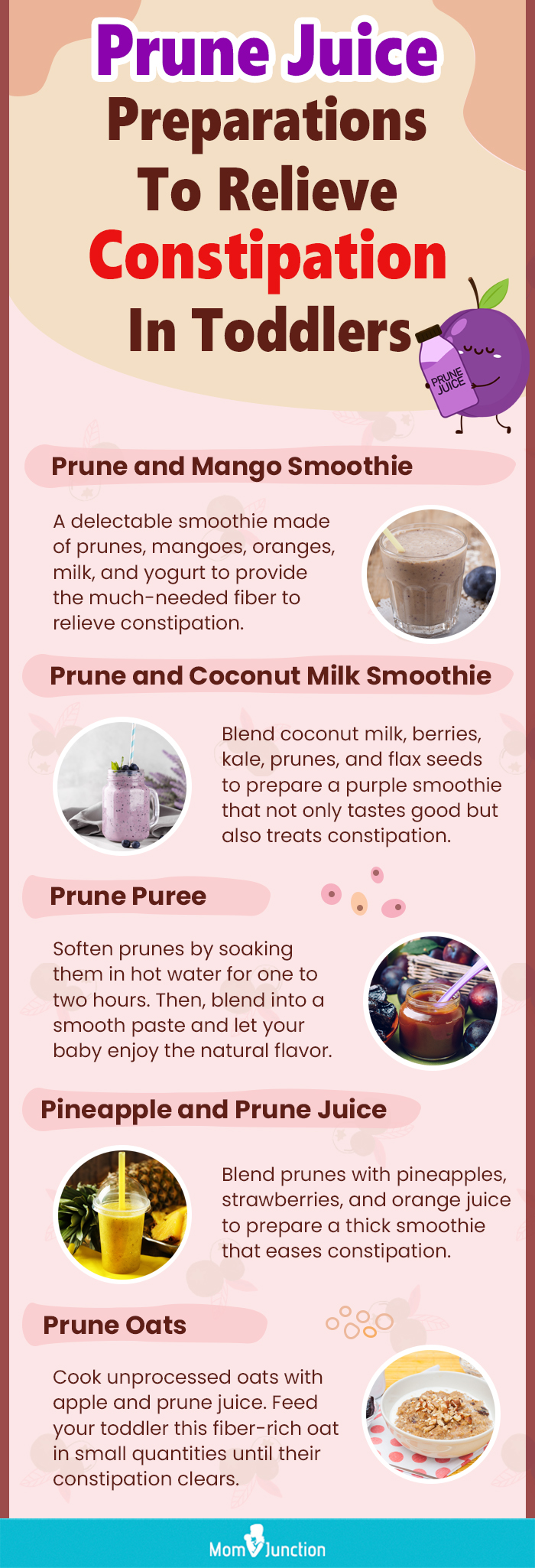 prune juice preparations to relieve constipation in toddlers (infographic)