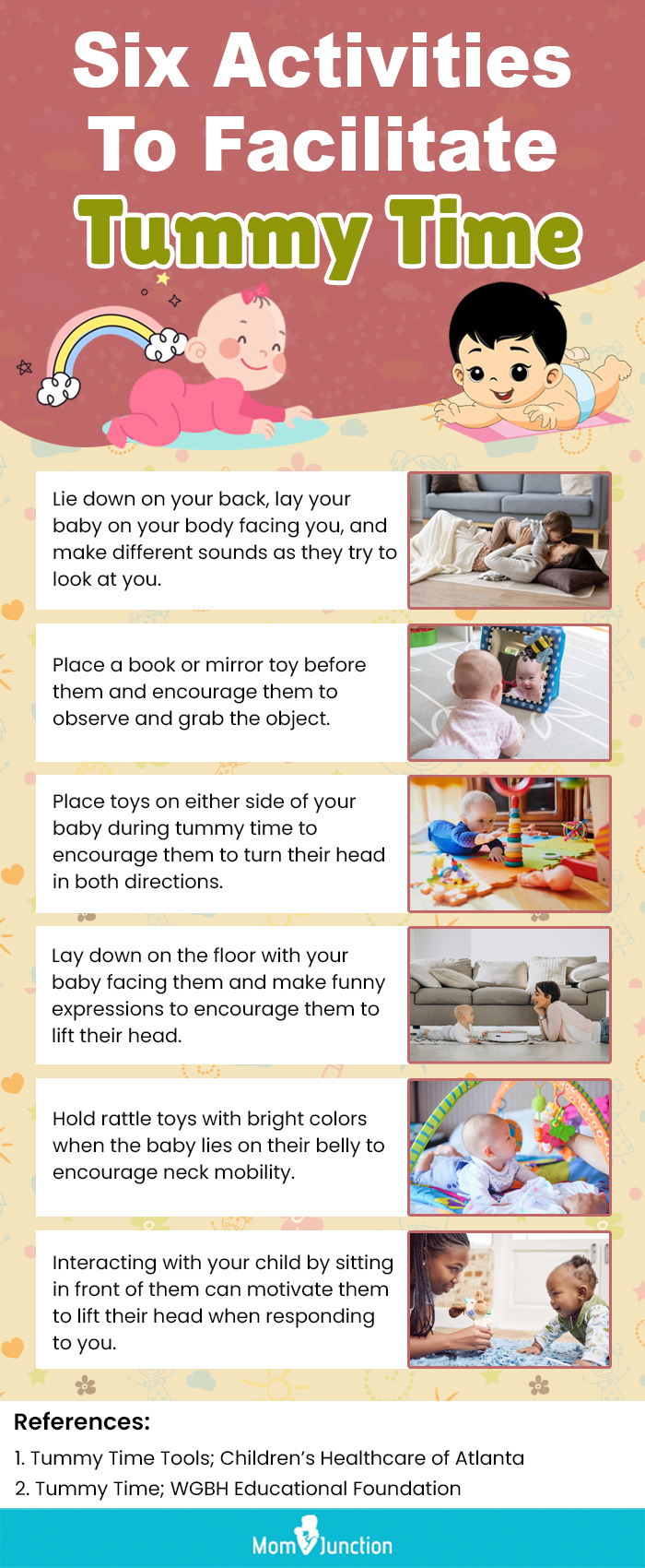 Six Activities To Facilitate Tummy Time (infographic)