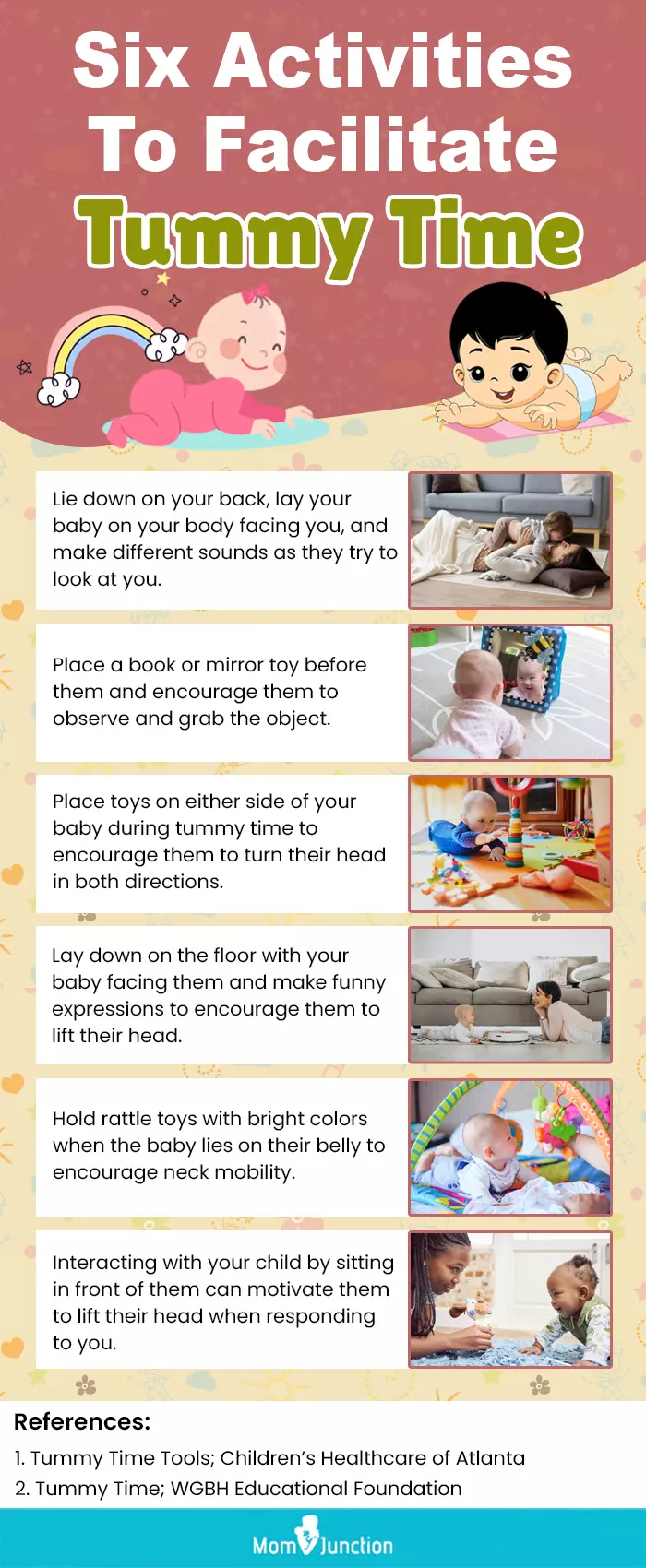 Six Activities To Facilitate Tummy Time (infographic)