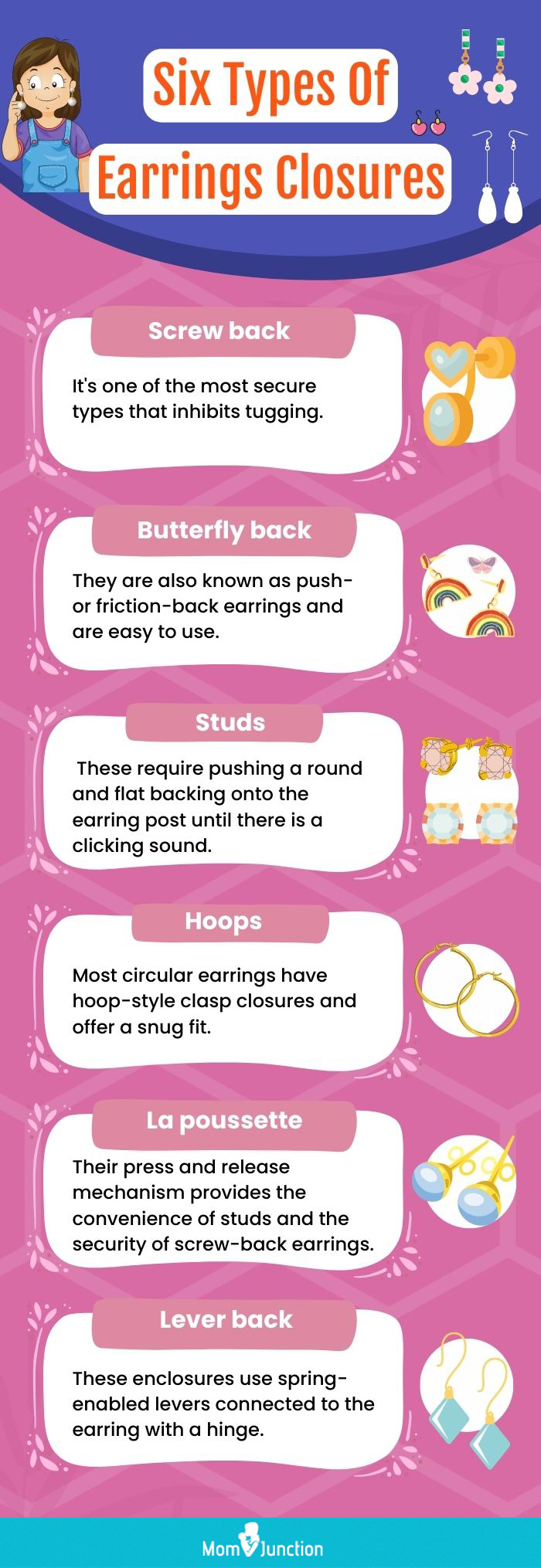 Six Types Of Earrings Closures (infographic)