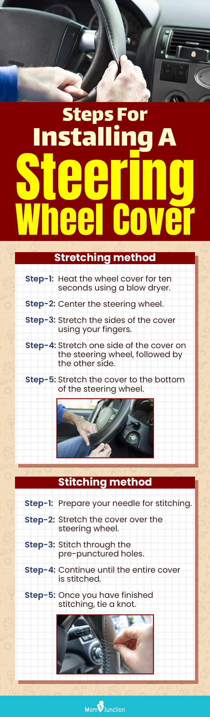 Steps For Installing A Steering Wheel Cover (infographic)