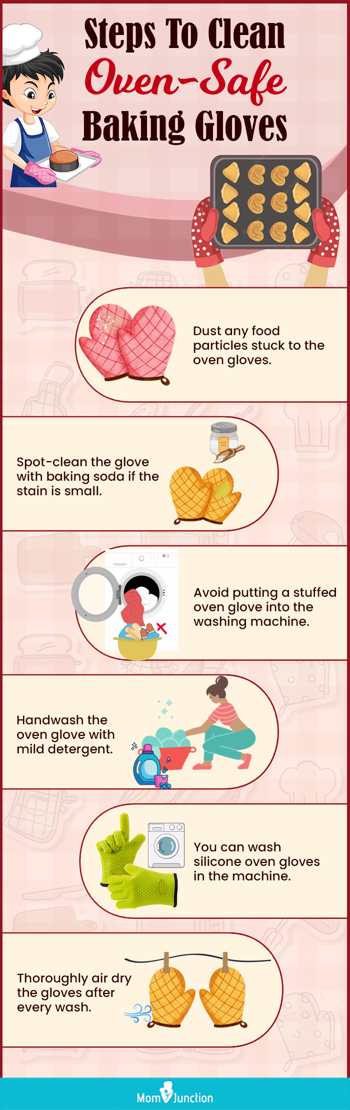 Steps To Clean Oven Safe Baking Gloves (Infographic)