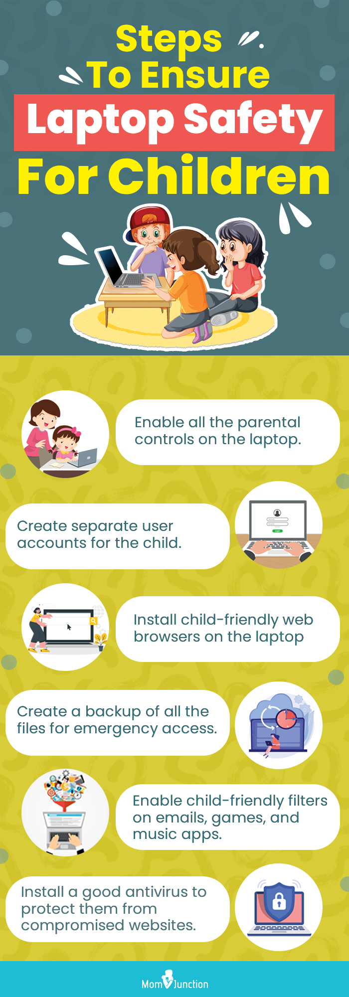 对儿童步骤,以确保电脑的安全