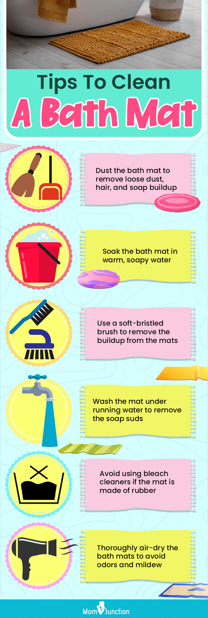Non-slip Bath Mat with Suction Cup and Drain Hole, Soft Machine-washable  Shower Mat Non-slip Bath Mat Suitable for Children's