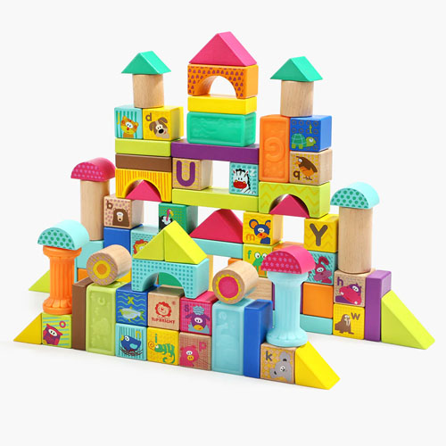 Top Bright Animal Squeeze And Wooden Building Blocks