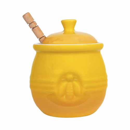 Creative Co-Op Farmhouse Embossed Stoneware Honey Pot