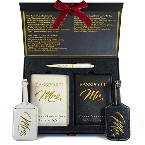 Deluxy Mr and Mrs Luggage Tags & Passport Holder Set