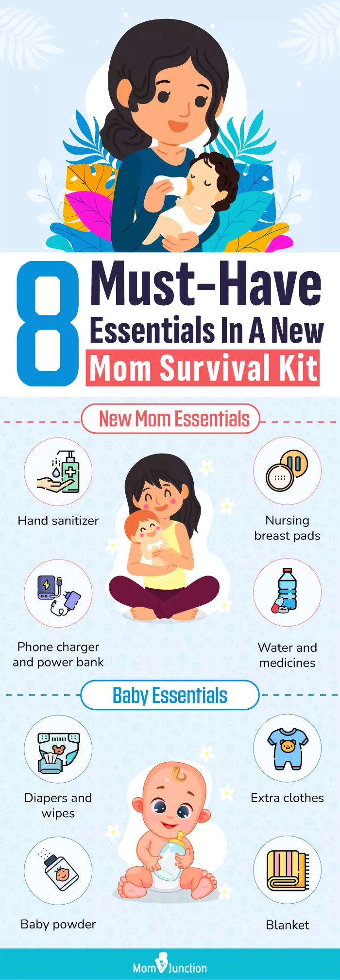 8 must have essentials in a new mom survival kit (infographic)