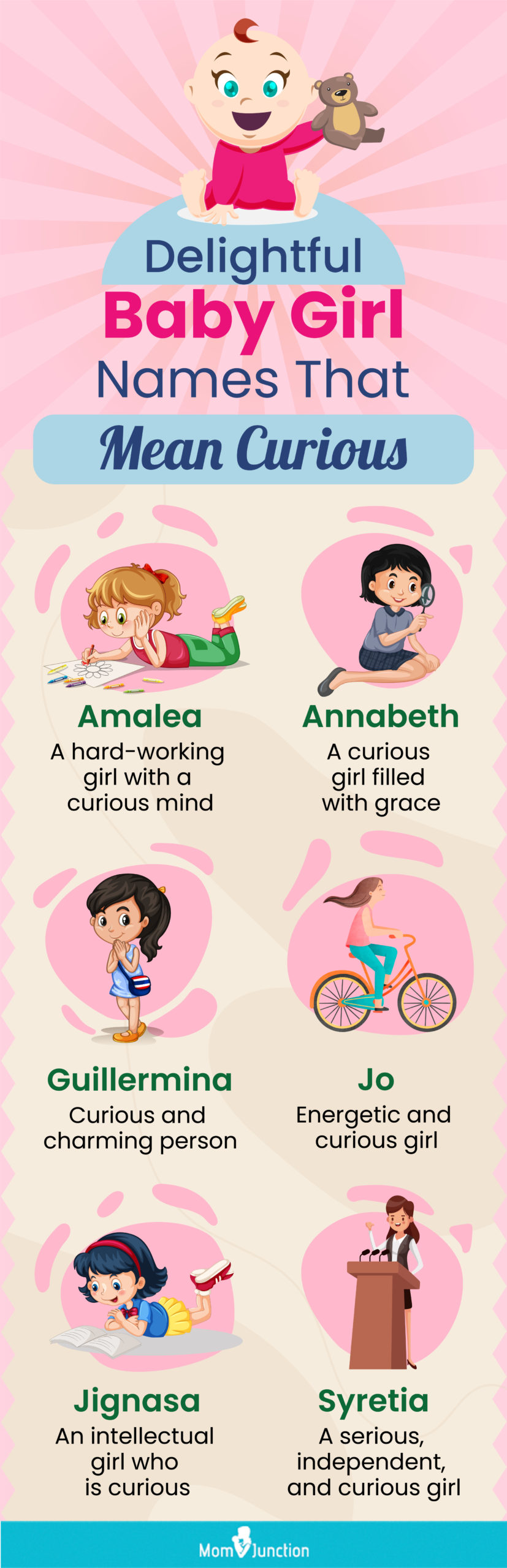 delightful baby girl names that mean curious (infographic)